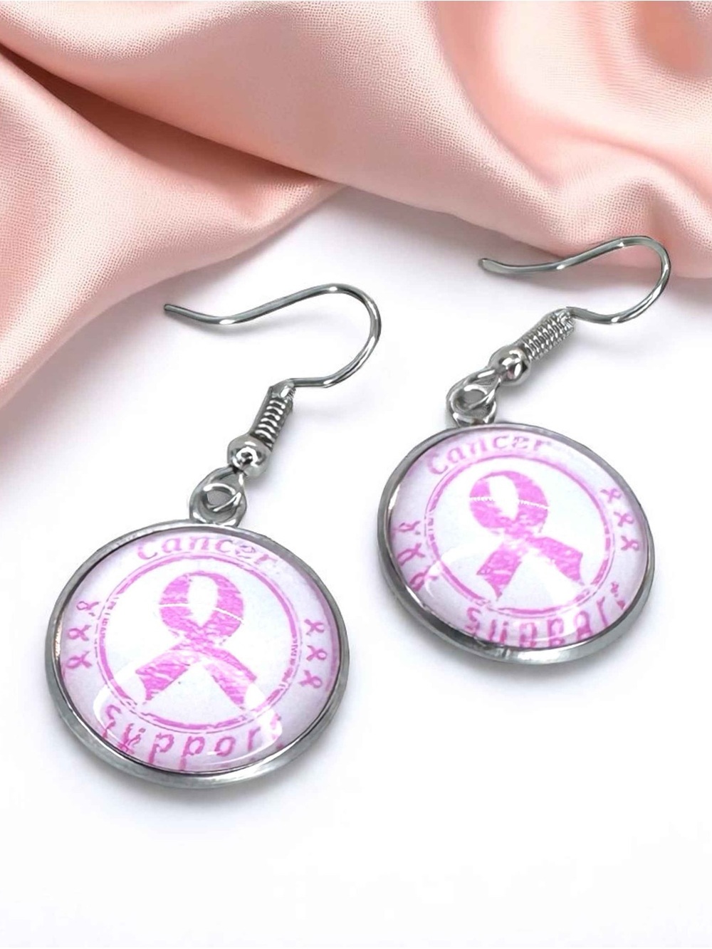 Breast Cancer Awareness Pink Ribbon Dangle Earrings NWT Pink October Jewelry
